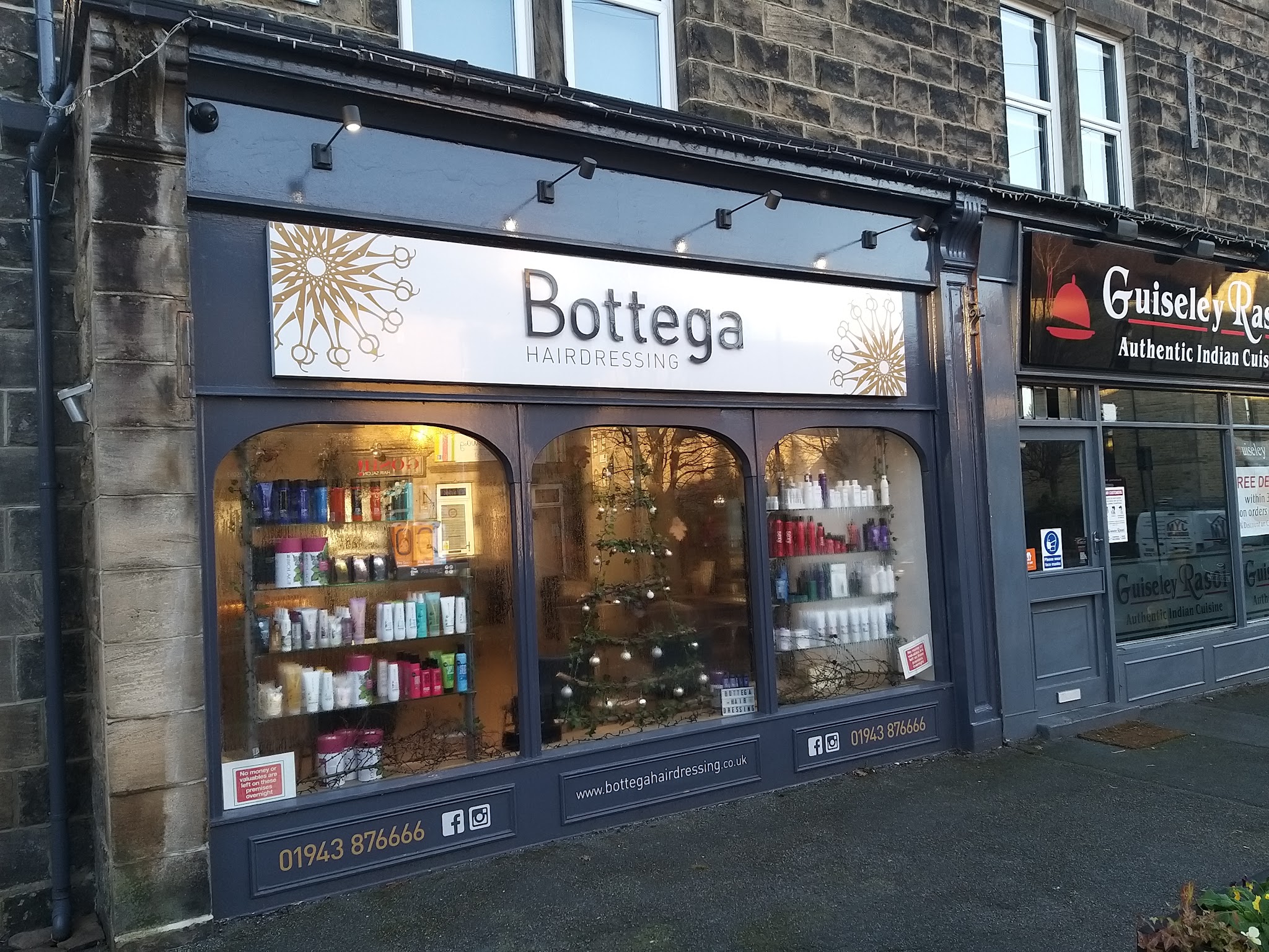 Bottega Hairdressing shopfront at 1 Oxford Road in Guiseley